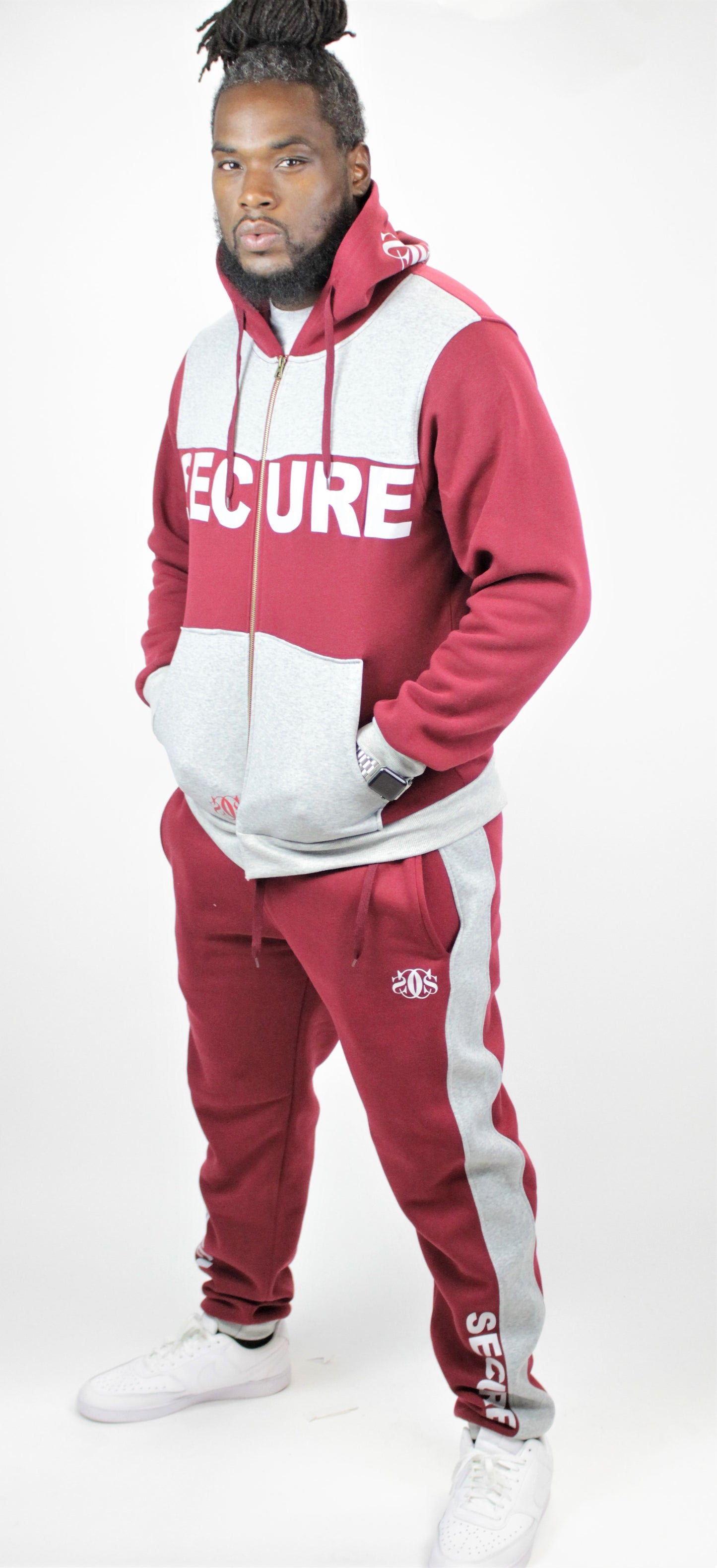 Burgundy and Gray Zip Hoodie Jogger Set - Secure Cultures